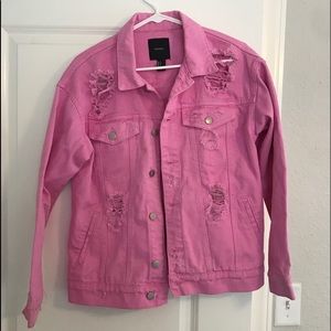 Hot pink oversized jean jacket! Distressed